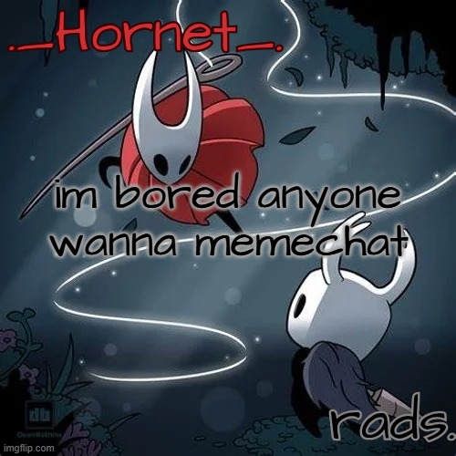 Hornet and Radium temp | im bored anyone wanna memechat | image tagged in hornet and radium temp | made w/ Imgflip meme maker