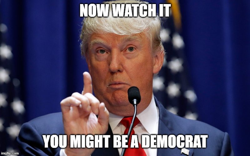 NOW WATCH IT YOU MIGHT BE A DEMOCRAT | image tagged in donald trump | made w/ Imgflip meme maker
