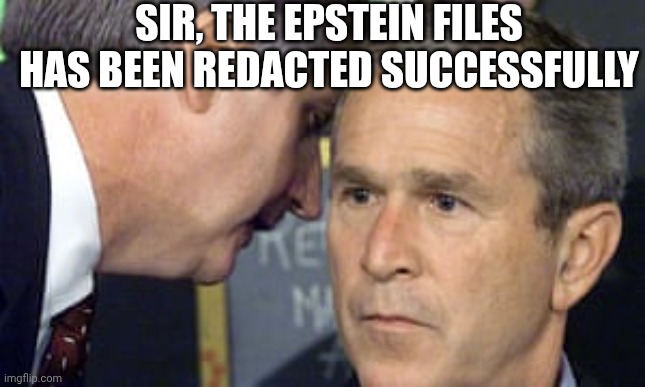 It's gonna be a wild day | SIR, THE EPSTEIN FILES HAS BEEN REDACTED SUCCESSFULLY | image tagged in george bush 9/11 | made w/ Imgflip meme maker