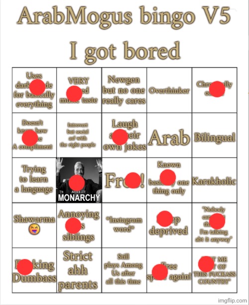 ArabMogus bingo V5 | image tagged in arabmogus bingo v5 | made w/ Imgflip meme maker