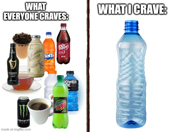 I crave drinking water | WHAT EVERYONE CRAVES:; WHAT I CRAVE: | image tagged in water,healthy,drinks | made w/ Imgflip meme maker