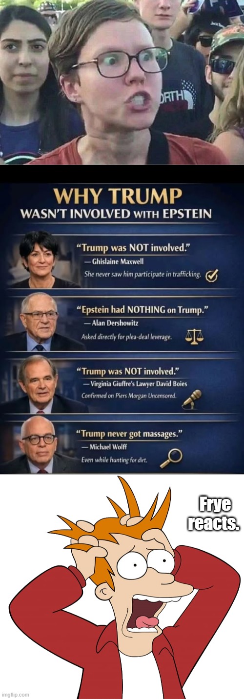 Oh they want the dirt so bad, they got none. So they have to fake it. | Frye reacts. | image tagged in triggered liberal,kewlew-fry | made w/ Imgflip meme maker