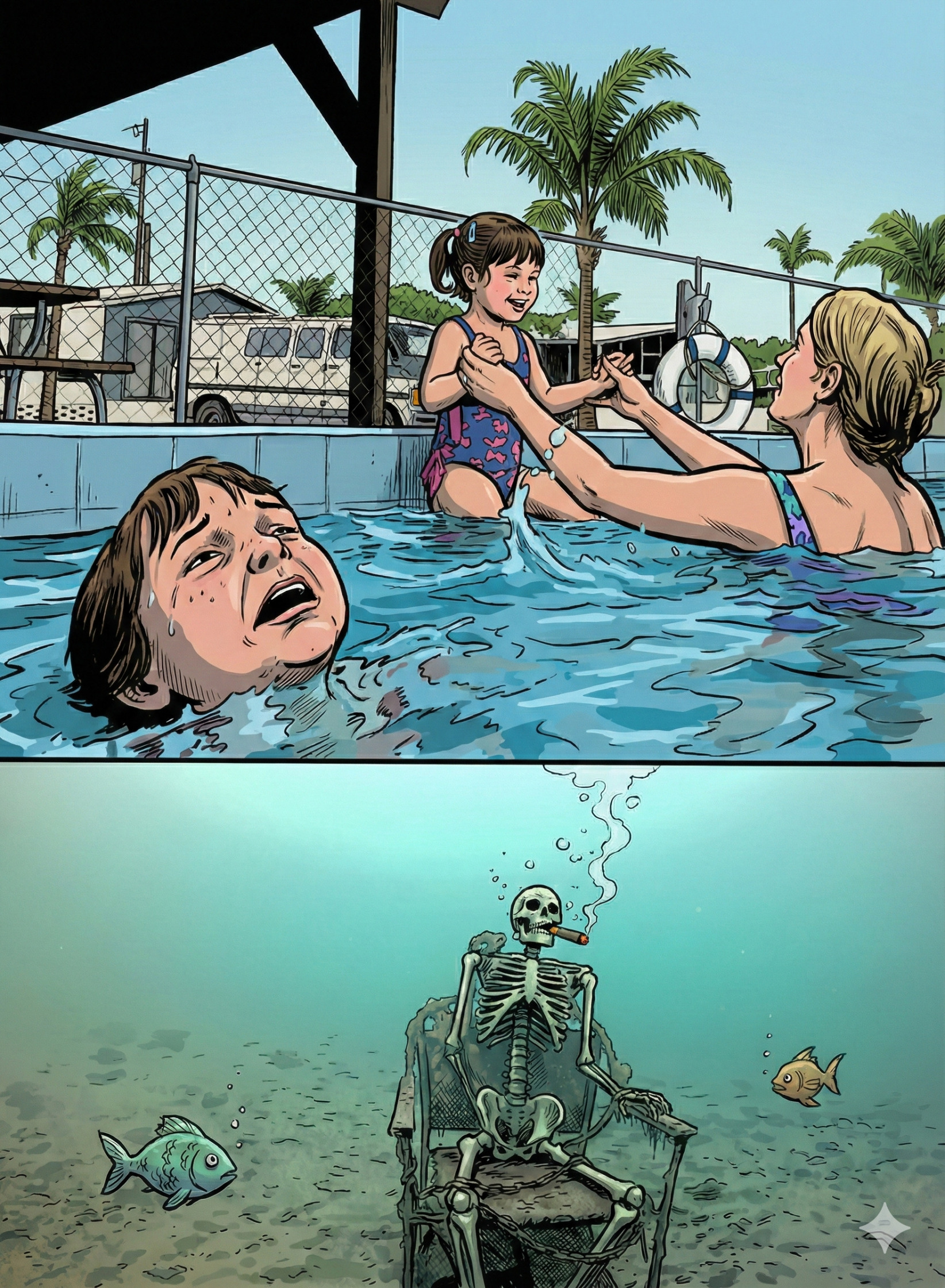 Drwoning in A Pool and smoking cigarre meme Blank Meme Template