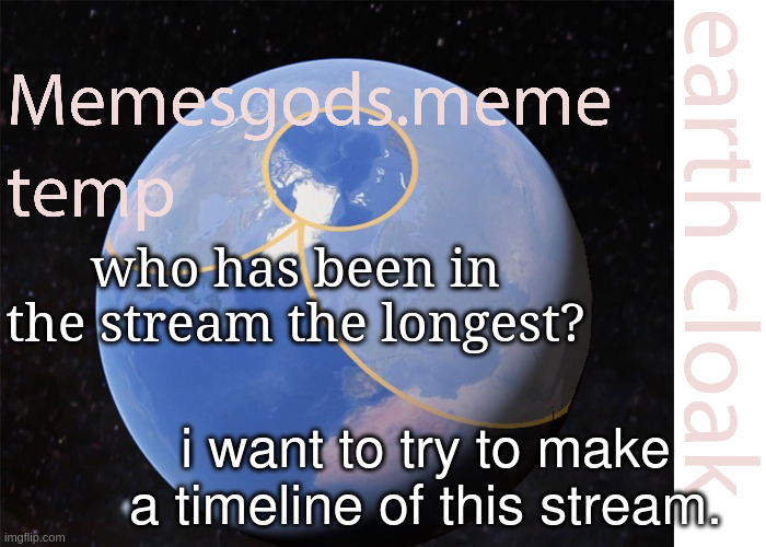 . | who has been in the stream the longest? i want to try to make a timeline of this stream. | image tagged in memesgods meme temp | made w/ Imgflip meme maker