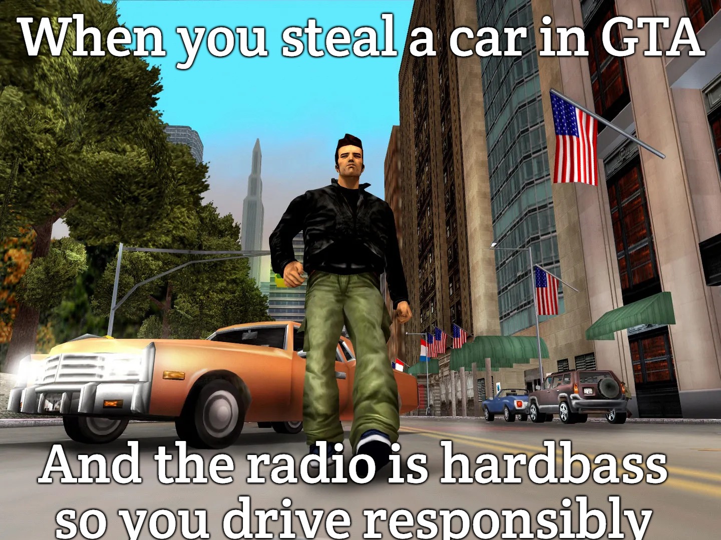 Slavic GTA | When you steal a car in GTA; And the radio is hardbass so you drive responsibly | image tagged in slavic gta | made w/ Imgflip meme maker