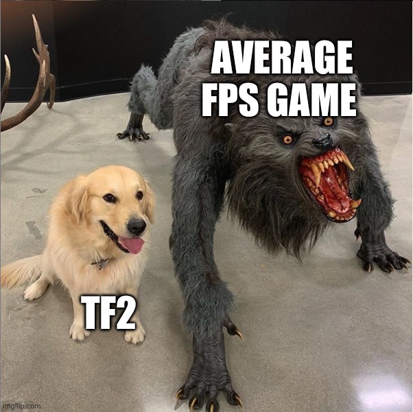 I have no Idea how the gaming community’s brains work | AVERAGE FPS GAME; TF2 | image tagged in dog vs werewolf | made w/ Imgflip meme maker