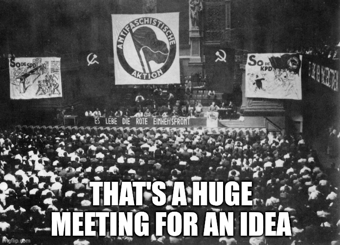 It's not an idea it's an organization | THAT'S A HUGE MEETING FOR AN IDEA | image tagged in 1932 germany | made w/ Imgflip meme maker