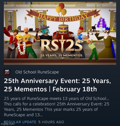 RUNESCAPE 25th ANNIVERSARY | made w/ Imgflip meme maker