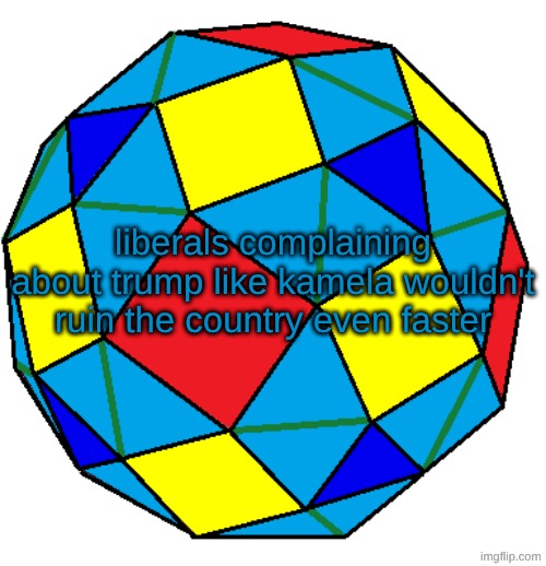 trumps not good but damn I'm glad we didn't get her | liberals complaining about trump like kamela wouldn't ruin the country even faster | image tagged in snub rhombicuboctahedron | made w/ Imgflip meme maker