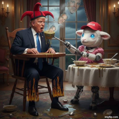 MORE SLOP PLEASE! | image tagged in trump,maga,make america great again,jeffrey epstein,epstein,ai slop | made w/ Imgflip meme maker