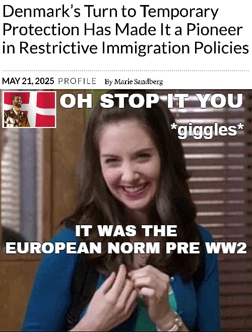 Before the globalist project. Then the left became the facilitators of the new "racism" smear strategy | OH STOP IT YOU; *giggles*; IT WAS THE EUROPEAN NORM PRE WW2 | image tagged in funny,immigration,europe,denmark | made w/ Imgflip meme maker
