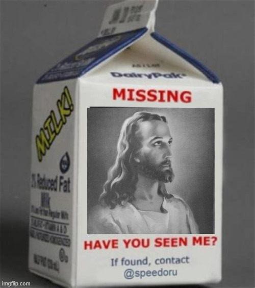 Have you seen Jesus | image tagged in have you seen jesus,jesus is missing,milk carton,holy milk,jesus on a milk carton,maga milk | made w/ Imgflip meme maker