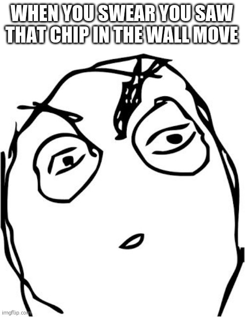 Wait a second | WHEN YOU SWEAR YOU SAW THAT CHIP IN THE WALL MOVE | image tagged in wait a second | made w/ Imgflip meme maker