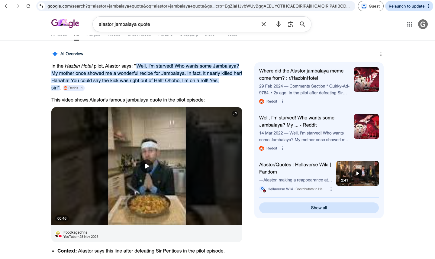 google ai gone wrong alastor jambalaya quote Blank Meme Template