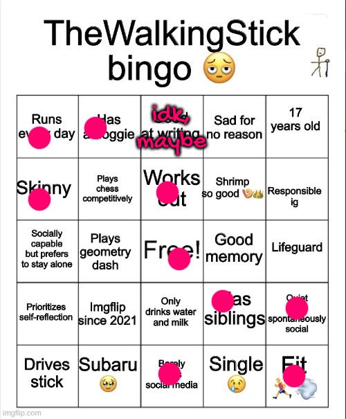 pretty sure I already did ts but like, idgaf | idk, maybe | image tagged in thewalkingstick bingo | made w/ Imgflip meme maker