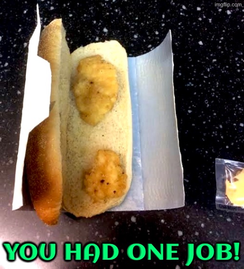 Looks like most things nowadays | YOU HAD ONE JOB! | image tagged in you had one job,epic fail,sandwich,excuse me wtf,do you are have stupid,duhhh dumbass | made w/ Imgflip meme maker