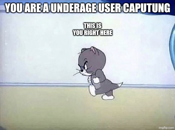 Angry cat tom and jerry | YOU ARE A UNDERAGE USER CAPUTUNG THIS IS YOU RIGHT HERE | image tagged in angry cat tom and jerry | made w/ Imgflip meme maker