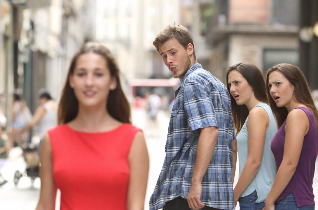 Guy distracted with two girlfriends Blank Meme Template