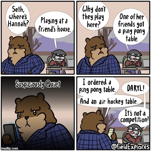 image tagged in bear,otter,friend,games,ping pong,air hockey | made w/ Imgflip meme maker