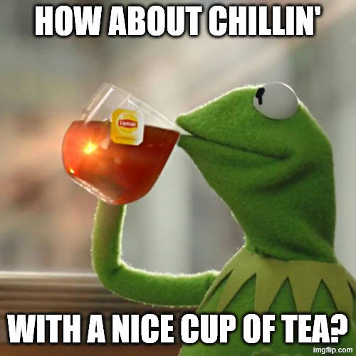 But That's None Of My Business Meme | HOW ABOUT CHILLIN' WITH A NICE CUP OF TEA? | image tagged in memes,but that's none of my business,kermit the frog | made w/ Imgflip meme maker