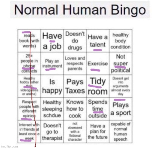 Normal human bingo | image tagged in normal human bingo | made w/ Imgflip meme maker