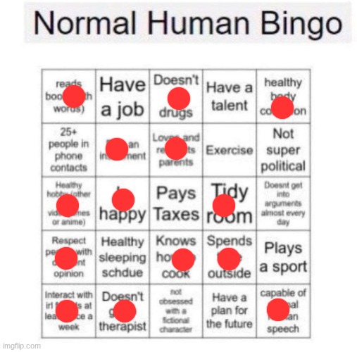had these been in a different position I would have probably gotten a bingo | image tagged in normal human bingo | made w/ Imgflip meme maker