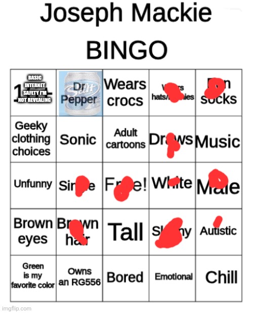 BASIC INTERNET SAFETY I'M NOT REVEALING | image tagged in joseph_mackie bingo remake | made w/ Imgflip meme maker
