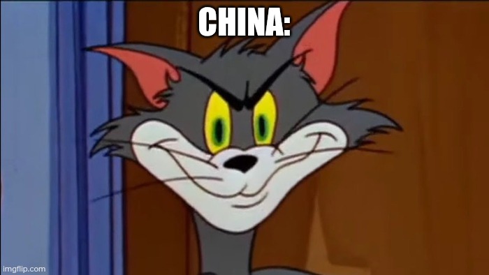 TOM evil grin | CHINA: | image tagged in tom evil grin | made w/ Imgflip meme maker