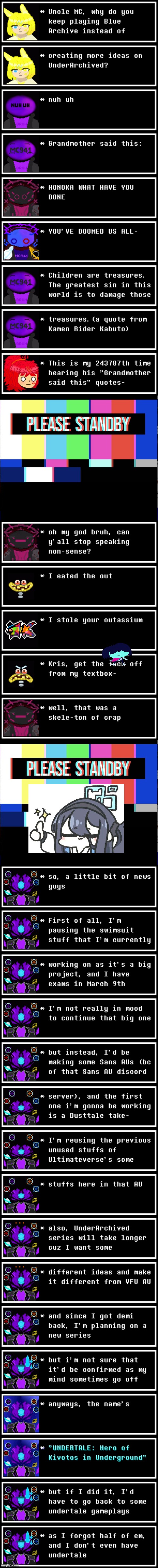 I guess RedLego and GreenLego can guess who it is | image tagged in please stand by,ultimateverse,kamen rider,understream,blue archive,pan paka pan | made w/ Imgflip meme maker