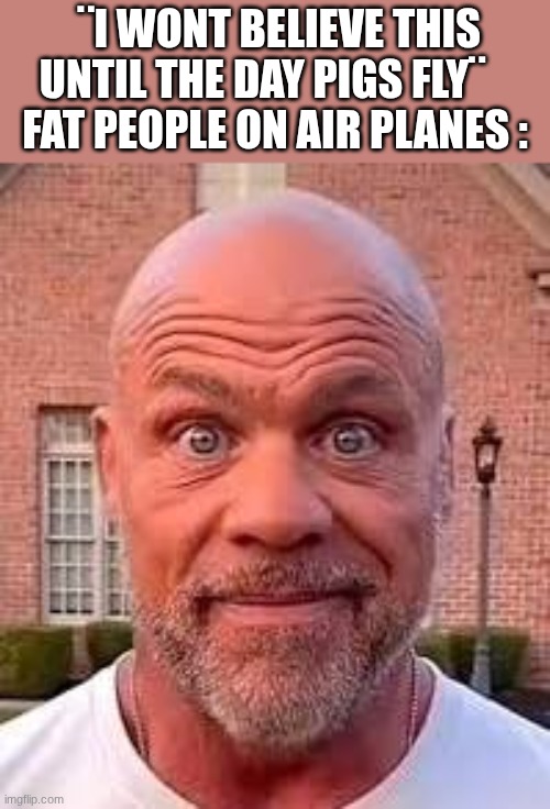 ye | ¨I WONT BELIEVE THIS UNTIL THE DAY PIGS FLY¨   
FAT PEOPLE ON AIR PLANES : | image tagged in blank stare | made w/ Imgflip meme maker