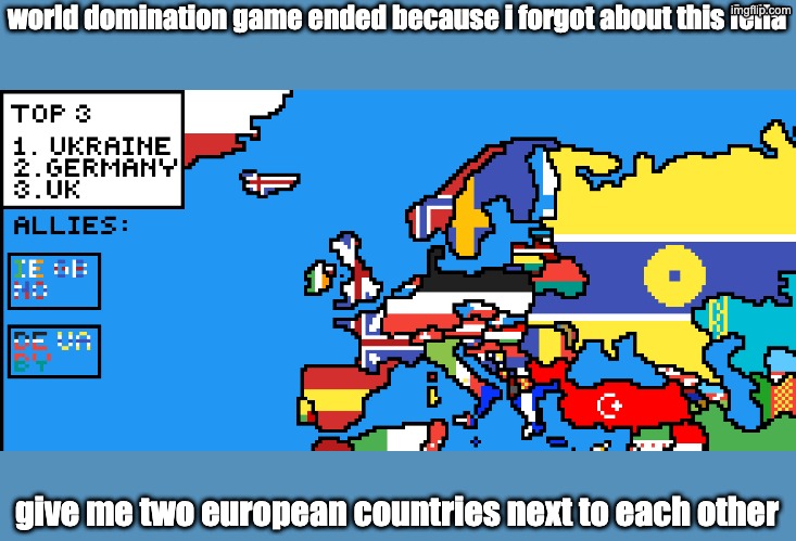 world domination game ended because i forgot about this fella; give me two european countries next to each other | made w/ Imgflip meme maker