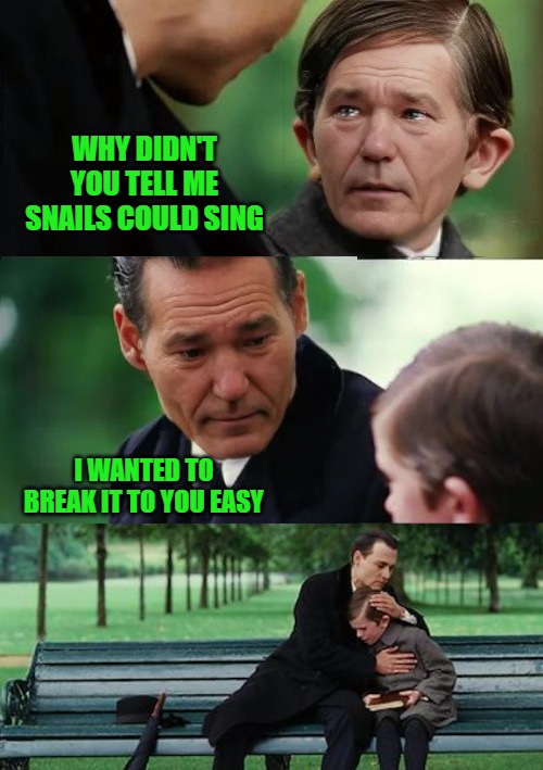 lou | WHY DIDN'T YOU TELL ME SNAILS COULD SING I WANTED TO BREAK IT TO YOU EASY | image tagged in lou | made w/ Imgflip meme maker