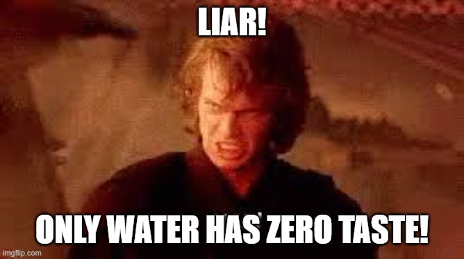 LIAR! ONLY WATER HAS ZERO TASTE! | image tagged in anakin liar | made w/ Imgflip meme maker