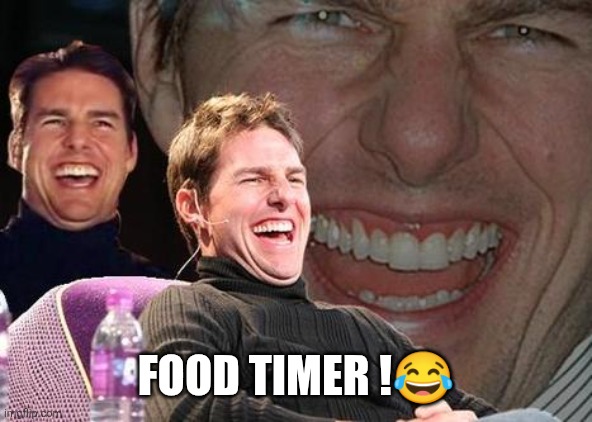 Tom Cruise laugh | FOOD TIMER !? | image tagged in tom cruise laugh | made w/ Imgflip meme maker