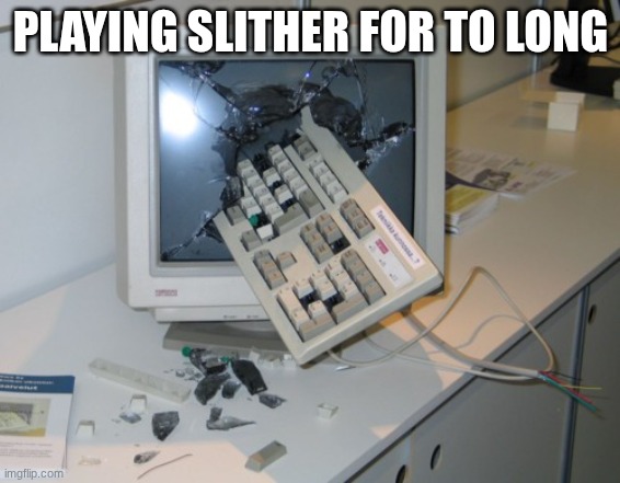 SLither | PLAYING SLITHER FOR TO LONG | image tagged in broken computer | made w/ Imgflip meme maker