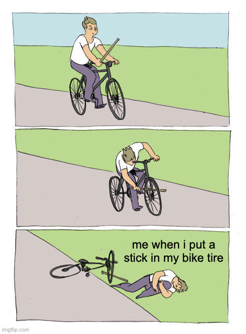 dum meme | me when i put a stick in my bike tire | image tagged in memes,bike fall | made w/ Imgflip meme maker