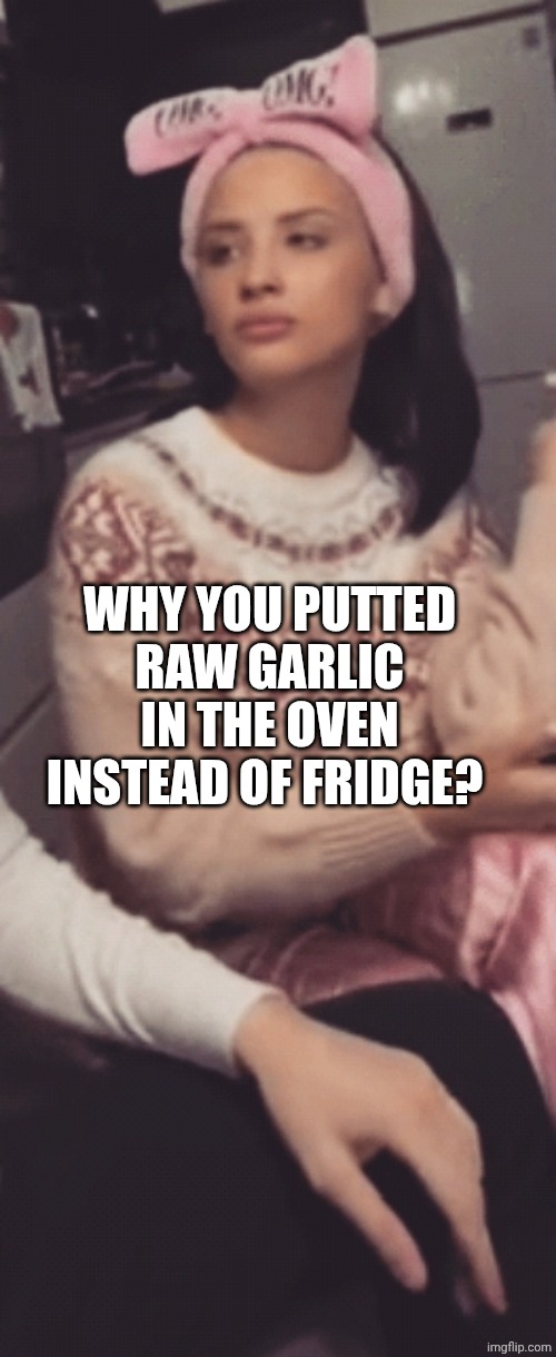 Angry girl | WHY YOU PUTTED RAW GARLIC IN THE OVEN INSTEAD OF FRIDGE? | image tagged in angry girl | made w/ Imgflip meme maker