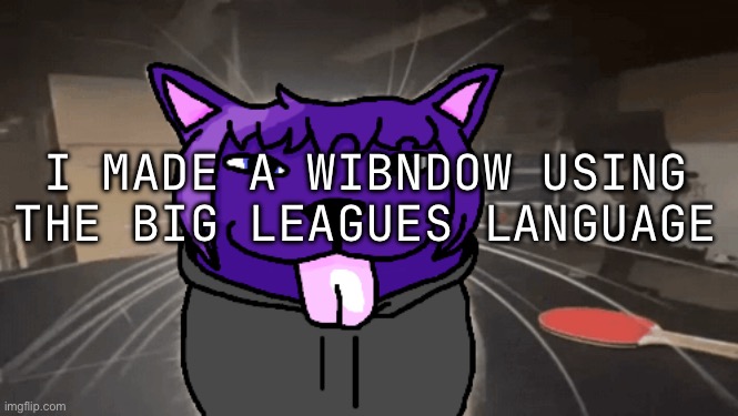 tge silly | I MADE A WIBNDOW USING THE BIG LEAGUES LANGUAGE | image tagged in tge silly | made w/ Imgflip meme maker