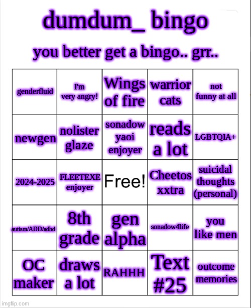 dumdum bingo Blank Meme Template
