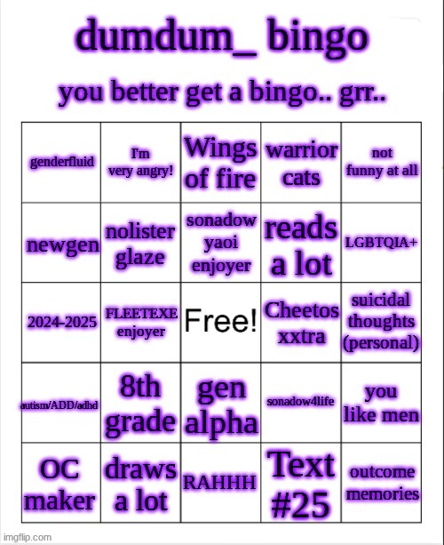 dumdum bingo | image tagged in dumdum bingo | made w/ Imgflip meme maker