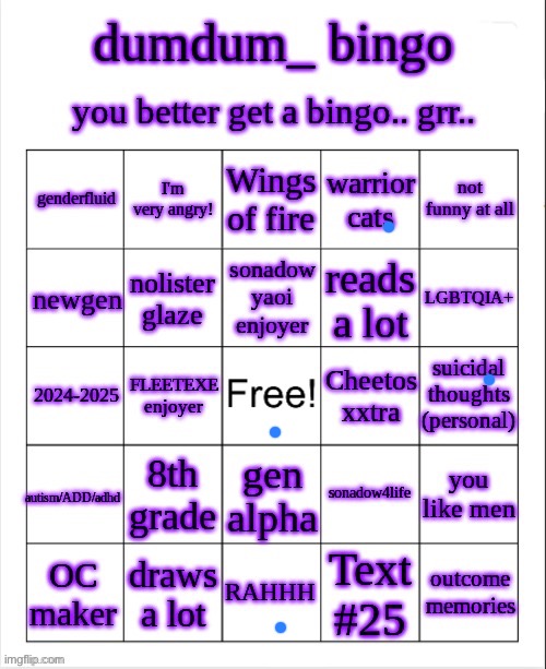 dumdum bingo | image tagged in dumdum bingo,msmg | made w/ Imgflip meme maker