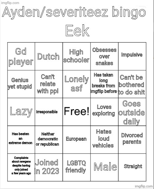 Ayden/severiteez bingo | image tagged in ayden/severiteez bingo | made w/ Imgflip meme maker