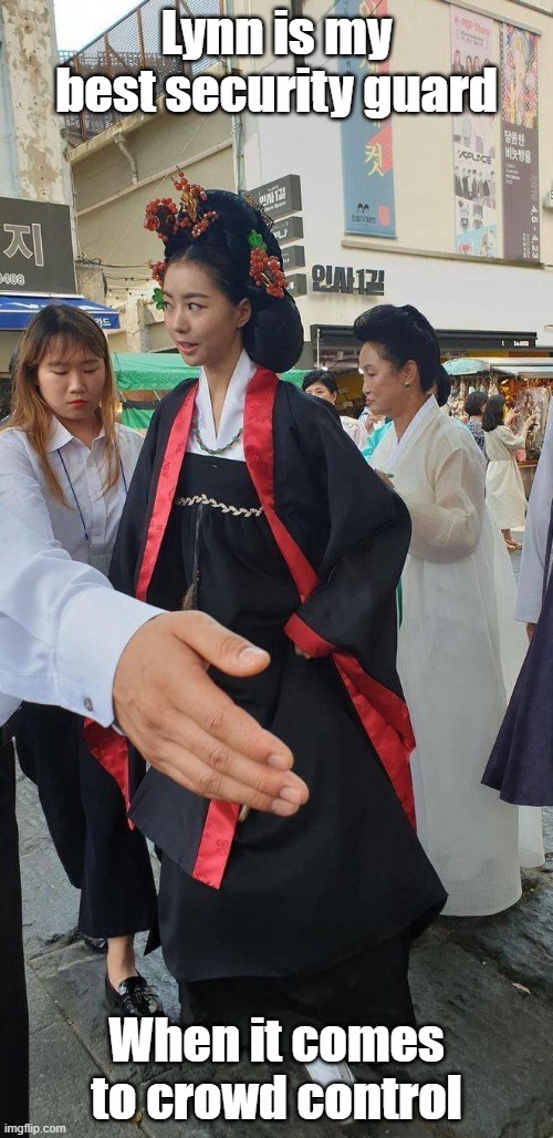 Long Arm Of The Law | Lynn is my best security guard; When it comes to crowd control | image tagged in security,crowd,protection,law,long | made w/ Imgflip meme maker