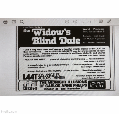 The Widow’s Blind Date-1980 play | image tagged in gifs,patricia mattick,pattye mattick,adorable,1980 theater,gonebutneverforgotten | made w/ Imgflip images-to-gif maker