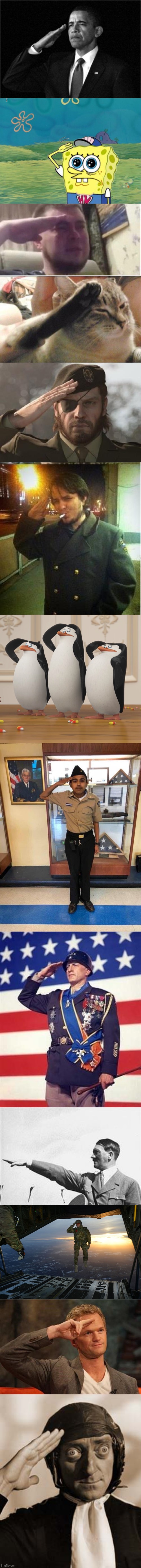 image tagged in obama-salute,spongebob salute,crying salute,ozon's salute,saluting skipper,young boy salute | made w/ Imgflip meme maker