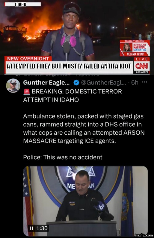 Democrats are the threat to democracy | IDAHO; ATTEMPTED FIREY BUT MOSTLY FAILED ANTIFA RIOT | image tagged in fiery but mostly peaceful,political meme,antifa | made w/ Imgflip meme maker
