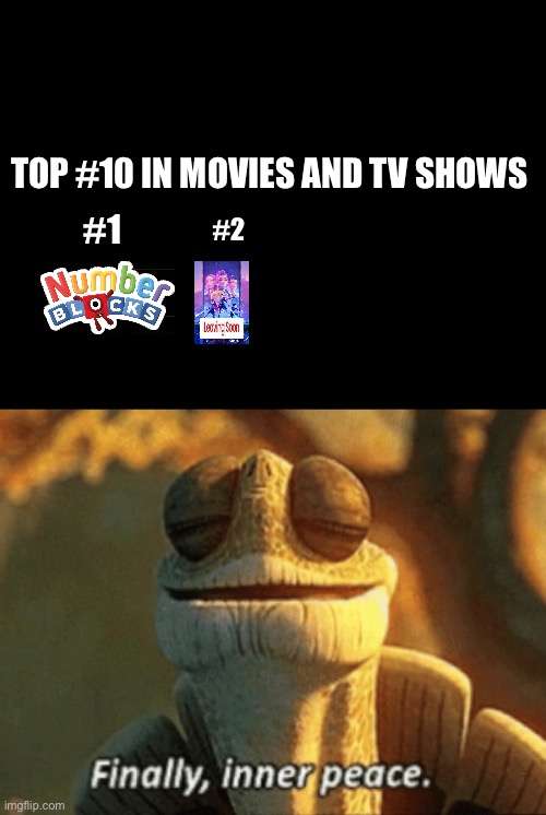 TOP #10 IN MOVIES AND TV SHOWS; #1; #2 | image tagged in finally inner peace | made w/ Imgflip meme maker