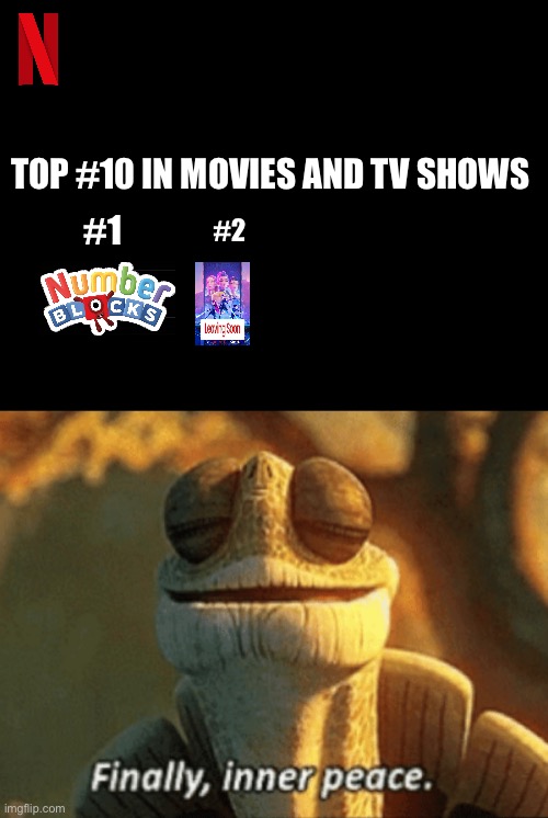 TOP #10 IN MOVIES AND TV SHOWS; #1; #2 | image tagged in finally inner peace | made w/ Imgflip meme maker