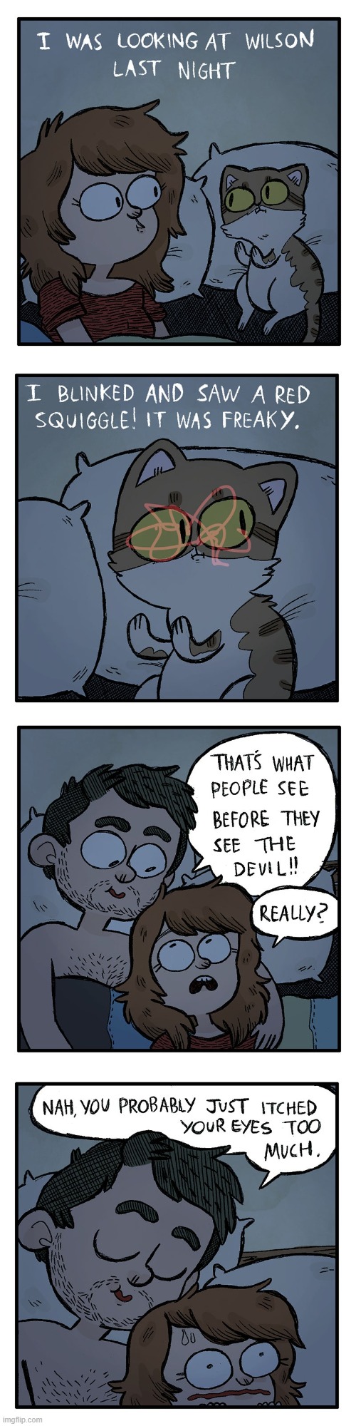 image tagged in cat,blink,red,squiggle,devil,uh oh | made w/ Imgflip meme maker