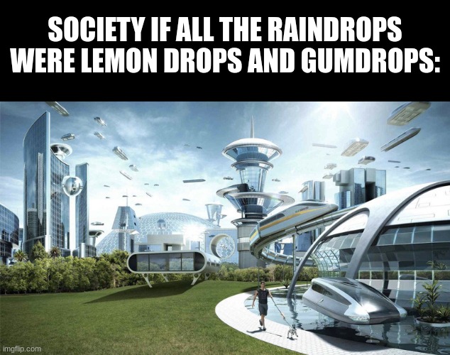 how quickly can someone get the reference? | SOCIETY IF ALL THE RAINDROPS WERE LEMON DROPS AND GUMDROPS: | image tagged in the future world if | made w/ Imgflip meme maker